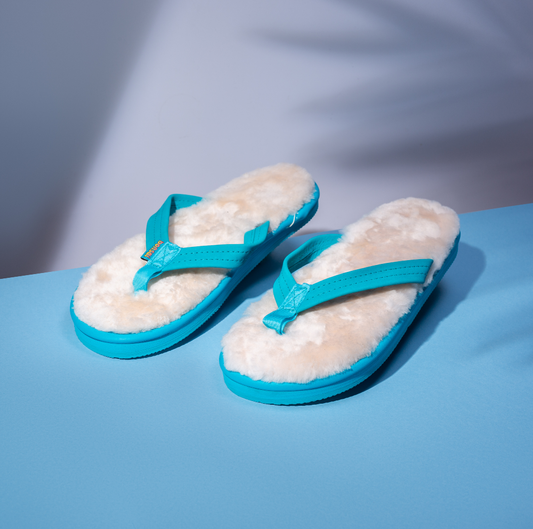 Blue Sheepskin Sandals