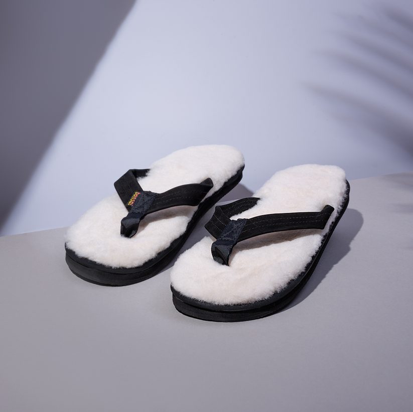 Black Sheepskin Sandals